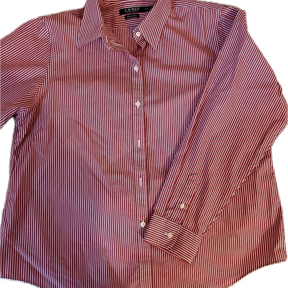 Lauren Ralph Lauren women  Red Striped Shirt no Iron - Picture 2 of 5